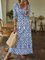 Floral Summer Casual V neck Daily Loose Long H-Line Dress for Women