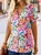 Floral V Neck Casual Short Sleeve Buttoned Blouse