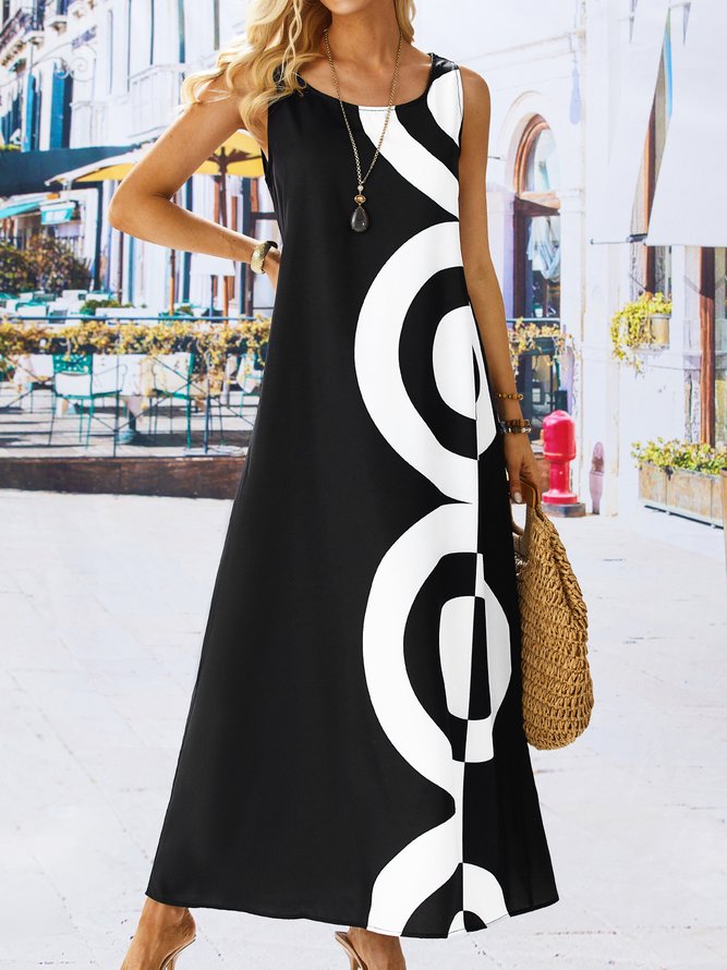 Loose Casual Color Block Crew Neck Maxi Dress