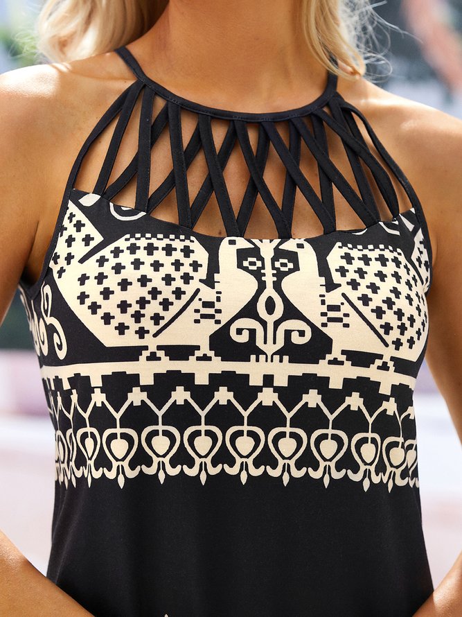 Printed Halter Sleeveless Knitting Dress