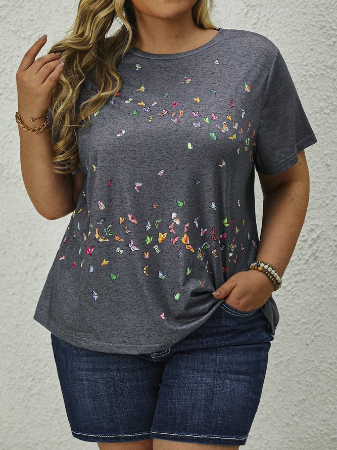 Plus Size Butterfly Printed Casual T-Shirt