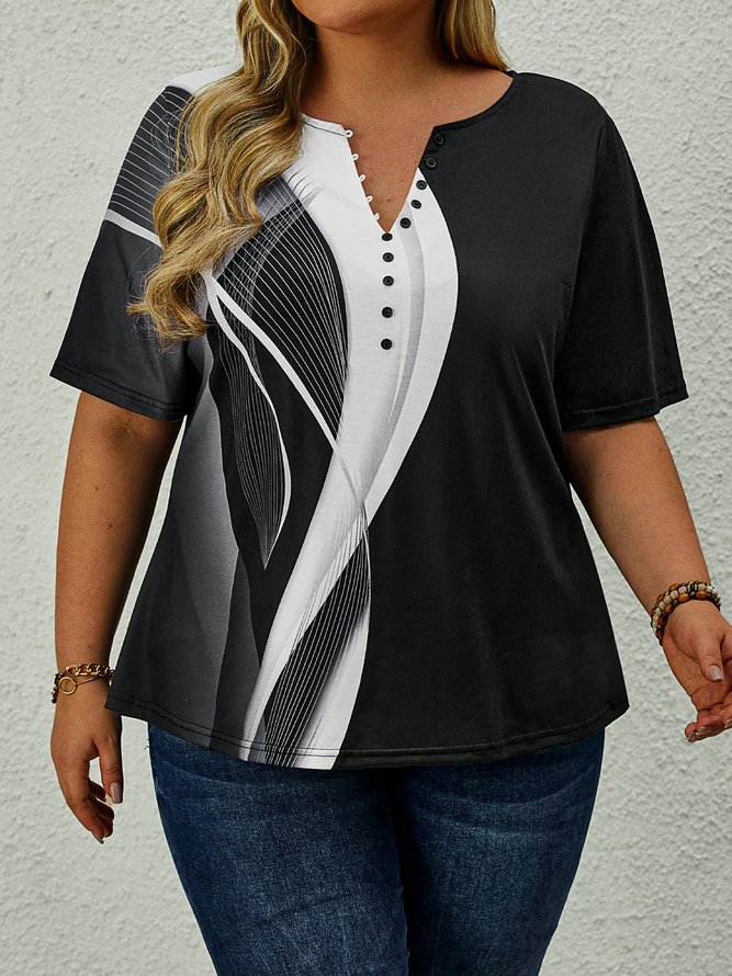 Plus Size Geometric Jersey Casual T-Shirt