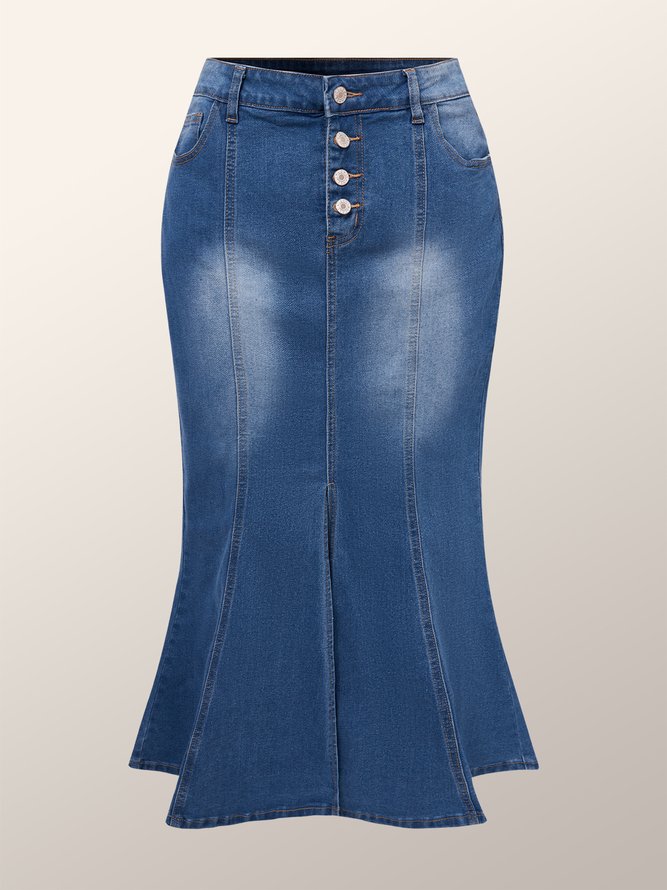 Regular Fit Denim Plain Elegant Denim Skirt