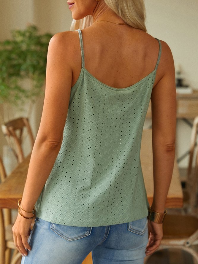 V Neck Casual Plain Lace Tank Top