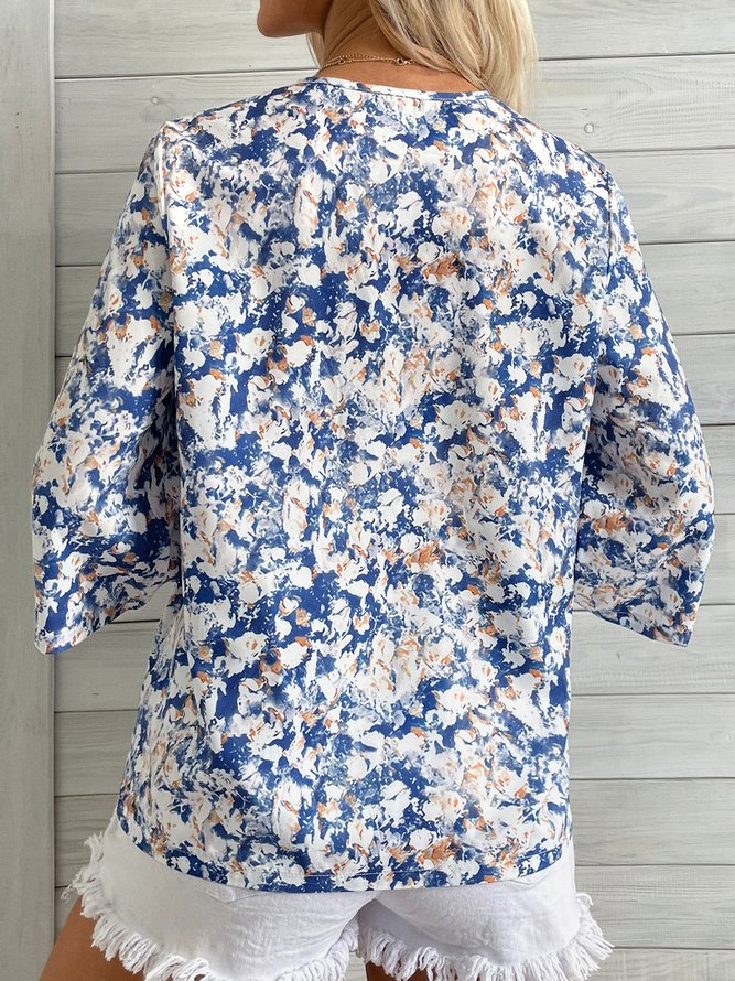 V Neck Casual Random Print Blouses