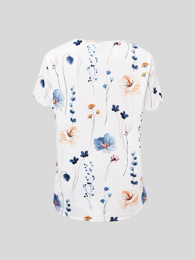 Summer Dessert Shell Neck Floral Design T-Shirt