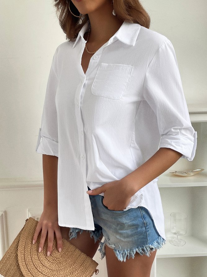 Loose Pockets Casual Cotton Blouse