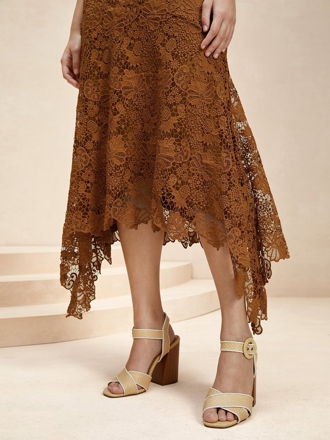 Women's Boho Lace H-Line Natural Loose Maxi Skirt