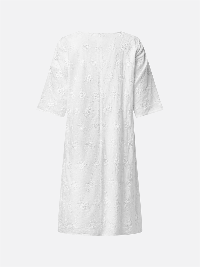 Plain Linen Cotton And Linen V Neck Dress