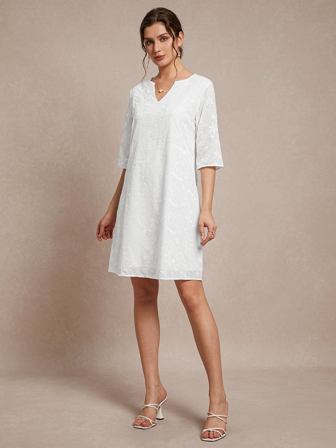 Plain Linen Cotton And Linen V Neck Dress