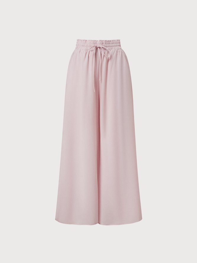 Women Plain Casual Wide Leg Shirred Waist Pants