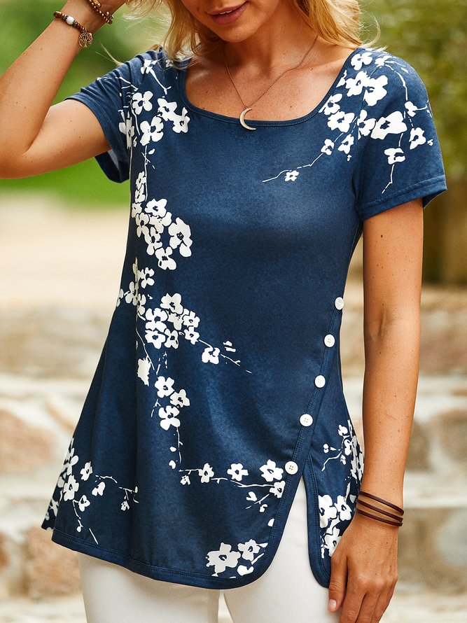 Floral Jersey Casual Tunic T-Shirt