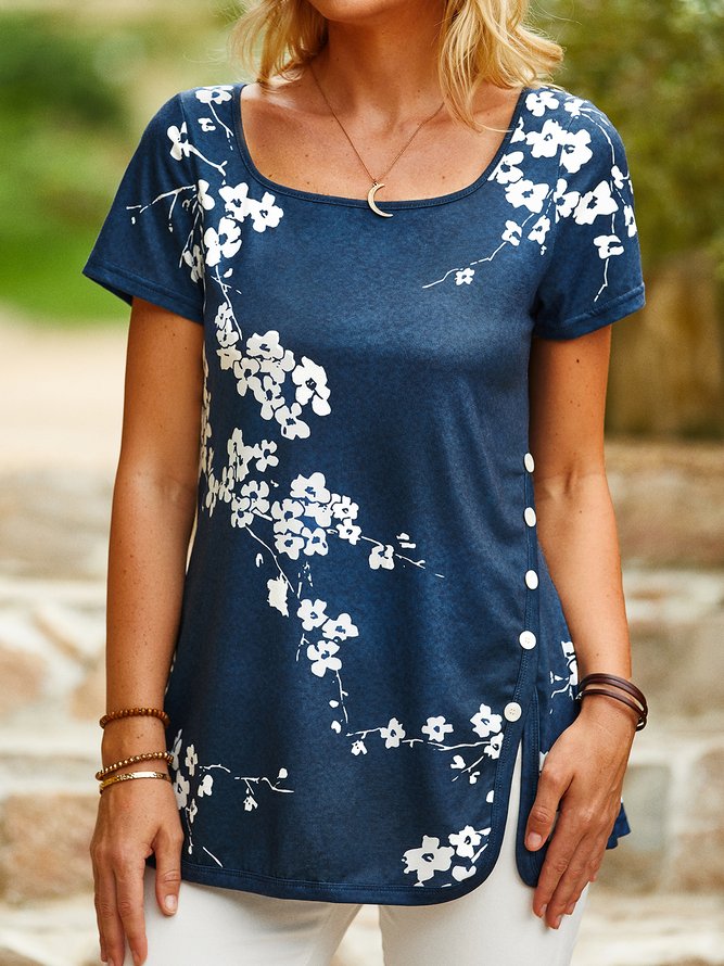 Floral Jersey Casual Tunic T-Shirt