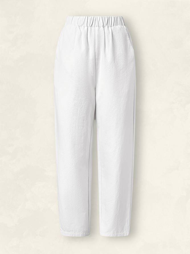 Vacation Casual Loose Cotton Linen Solid Pants