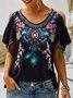 Boho V neck Printed Short Sleeve Short Sleeve T-shirt