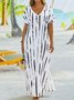 Plus Size Striped Short Sleeve V Neck Casual Dress