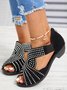 Black Rhinestone Hollow Peep Toe Chunky Heel Dress Sandals