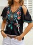 Boho V neck Printed Short Sleeve Short Sleeve T-shirt