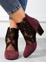 Lace Split Joint Chunky Heel Sandals Boots with Back Zip