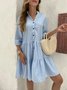 Plaid Buckle Stand Collar Casual Tunic Dress