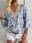 V Neck Casual Random Print Blouses