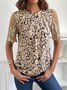 Geometric Lace Short Sleeve Crew Neck Casual Tunic Shirt