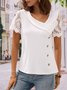 Casual Asymmetrical Neck Buttoned Mesh Blouse