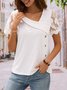 Casual Asymmetrical Neck Buttoned Mesh Blouse