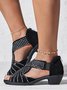 Black Rhinestone Hollow Peep Toe Chunky Heel Dress Sandals