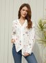 V Neck Long Sleeve Floral Buttoned Lightweight Micro-Elasticity Loose Blouse For Women 2023