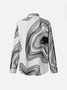 Shirt Collar Long Sleeve Abstract Stripes Open Front Regular Loose Shirt For Women