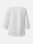 Notched Three Quarter Sleeve Plain Regular Loose Shirt For Women