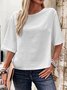 Crew Neck Short Sleeve Plain Buckle Regular Loose Shirt For Women