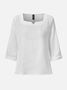 Notched Three Quarter Sleeve Plain Regular Loose Shirt For Women