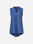 Notched Sleeveless Plain Buttoned Regular Loose TUNIC Shirt For Women