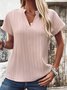 V Neck Short Sleeve Plain Regular Loose Shirt For Women