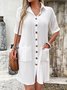 Women Plain Shirt Collar Short Sleeve Comfy Casual Mini Dress