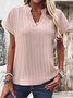 V Neck Short Sleeve Plain Regular Loose Shirt For Women