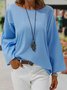 Women Solid Long Sleeve Linen Daily Casual Top