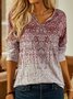 Ethnic Long Sleeve Notched Casual T-Shirt