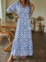 Floral Summer Casual V neck Daily Loose Long H-Line Dress for Women