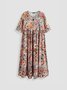 Loose Casual Floral Short Sleeve Woven Dress