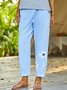 Floral Summer Casual Drawstring Lightweight No Elasticity Cotton Long H-Line Casual Pants for Women