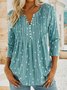 Geometric Printed Jersey Casual Three Quarter Sleeve Top