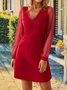 Sexy Plain V Neck Mesh Knitting Dress