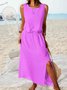 Sleeveless Holiday Solid Round Neck Long Weaving Dress