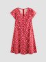 Women Floral Slim Pullover V Neck Short Sleeve Short Dress