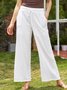 Women's Linen Casual Plain Baggy WIde Leg Long Pant