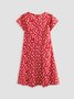 Women Floral Slim Pullover V Neck Short Sleeve Short Dress