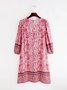 Loose V Neck Boho Long sleeve Woven Dress